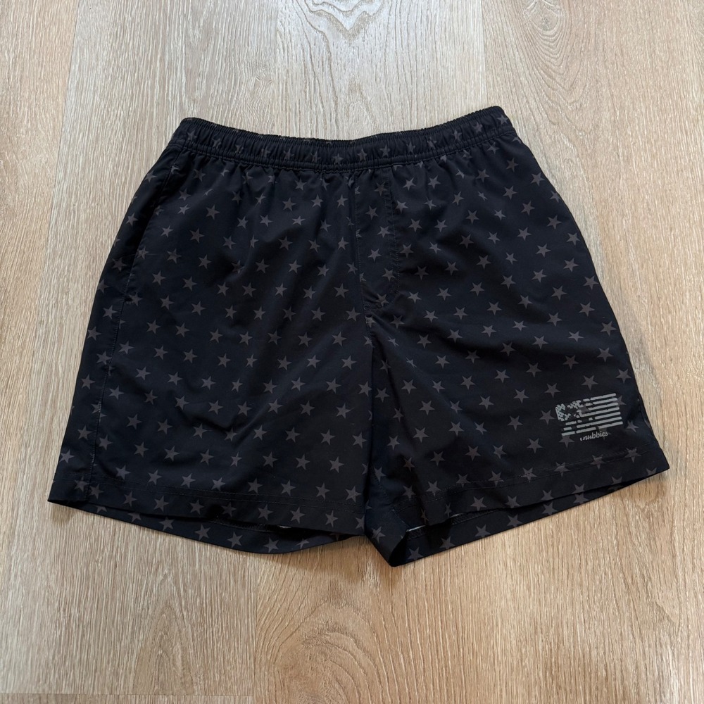 Chubbies The Star Spangled Print Lined Swim Trunks Mens Small Black 5.5 Inseam